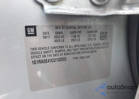 2012 Chevrolet Volt from USA, damaged, VIN 1G1RA6E41CU102593